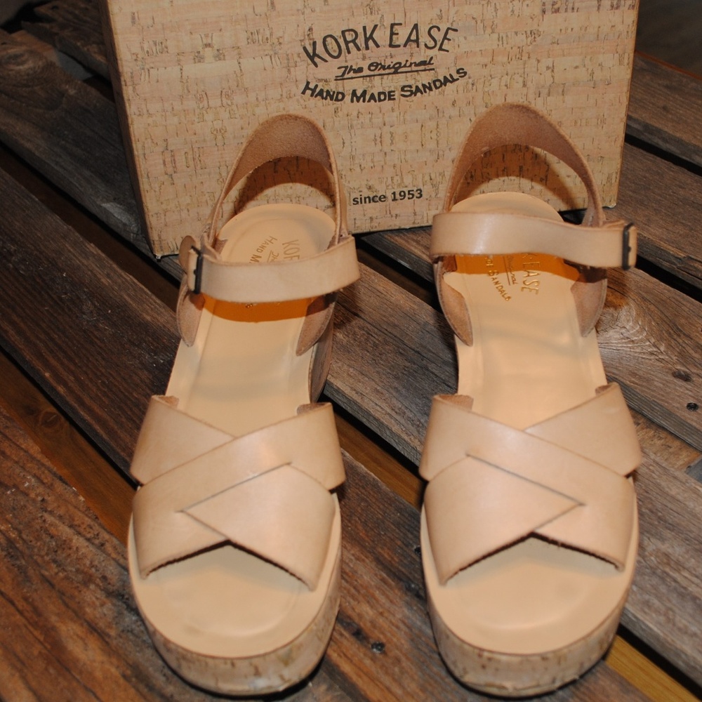 KORK EASE AVA Hand Made Sandal in Buff on Cork